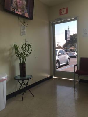 Inside to outside view of the office.