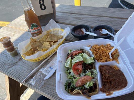 Chips and salsa with my taco dinner (3 tacos)