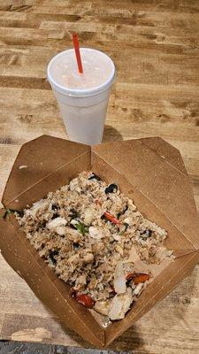 "Large Thai Tea" and "Spicy" fried rice