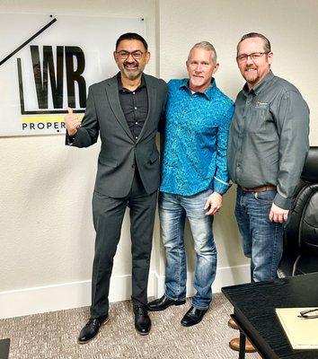 Our President, Lucky Sandhu & National Sales Director, Scott Wise, flanking Realtor Wes Olson & founder of WR Properties in Brentwood, CA.