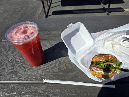 Mexican Hamburger and Strawberry Aguas Frescas
