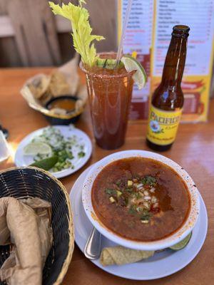 Menudo and michelada cute for the hangover every Sunday delicious !!!