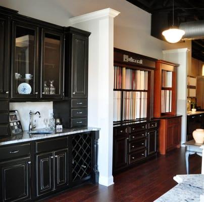 Custom wet bar design and sample doors