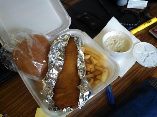 Fish dinner...fries huge fish and slaw..$7.50..