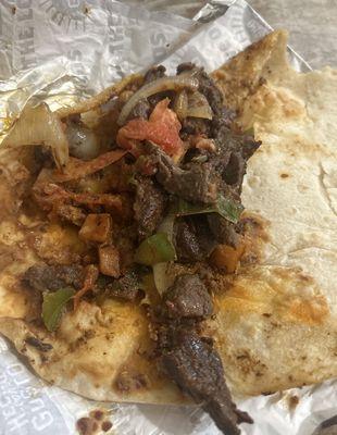 Beef Fajita Taco (Burrito) Freshly Made .