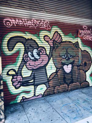 Monkey & bear waving at motorists...