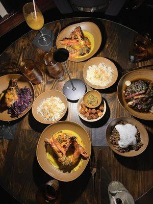 Bush Fowl, Oxtail, King Prawn