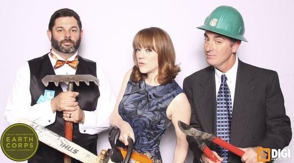 Fundraising "American Gothic" style at EarthCorps REVIVE! Ken Charm, Jennifer Bolton, and Marc Sherman rocking the EarthCorp gear.