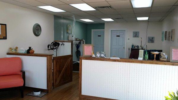 Open concept pet grooming area