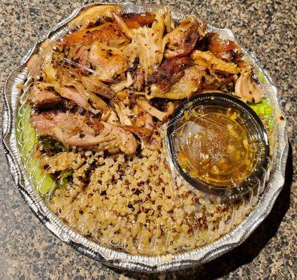 Jerk chicken with quinoa and plantain on the side