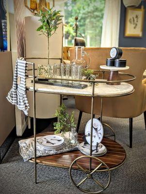 Serving cart and glasses