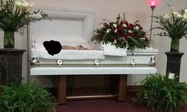 Full display from Oberer's with the second replacement of aged flowers. Brown pedestals.