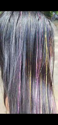 Pink and gold hair tinsel on a 6 year old princess