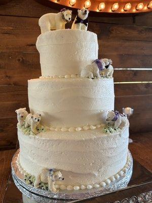 White cake with buttercream frosting.