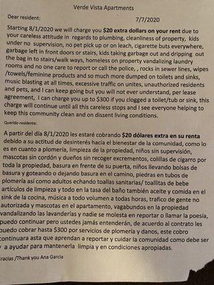 Attempting to illegally get more money from renters do to there own incapability to hold people accountable.