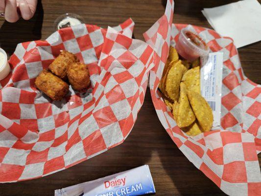 Mini tacos abs bacon cheddar tater kegs