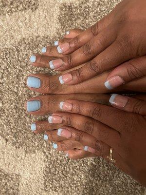 #83 I believe. Baby boy blue French style tips with matching pedicure