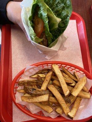 Protein burger and fries