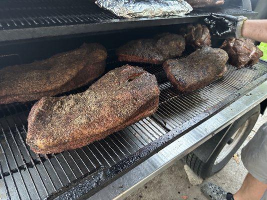 Briskets in the smoker