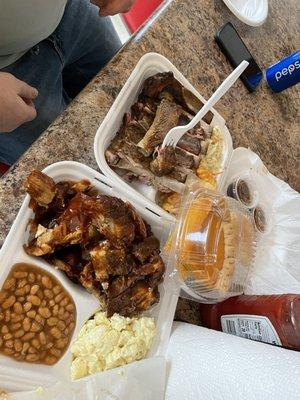 Rib plate , rib tip plate , and sweet potato pie