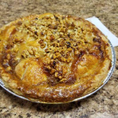 Come in and try our fresh baked apple pie with crushed walnut !!! We serve it warm and if you desire with whipped cream topping.