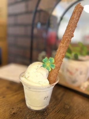 Ice cream with churros.