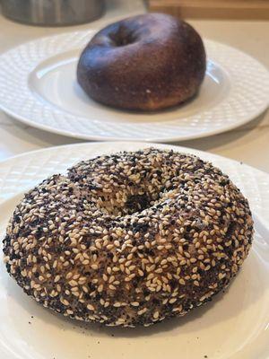 Everything bagel and marble rye bagel