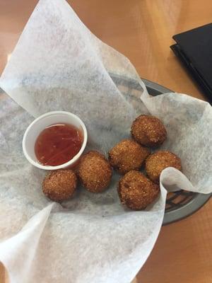 Hush puppies with this sweet and sour sauce (pretty good)