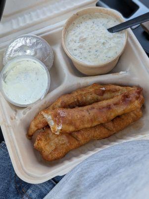 Order of the Cod fish & chips and clam chowder
