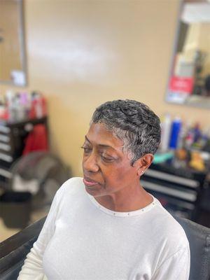 Short Pixie styled with finger waves