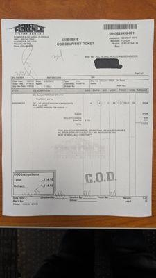 Florence unpaid cod receipt