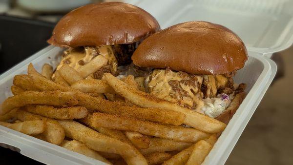 Iffy's hot chicken sliders with fries