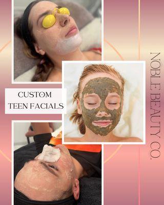 Teen facials customized and tailored to help treat acne, dullness, dry skin, acne scars, and implement easy to follow home care regimen's.