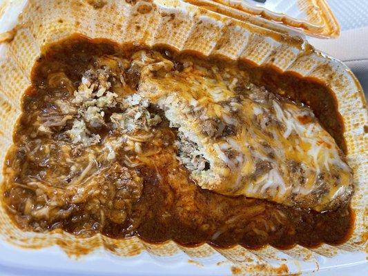 Chicken tamale with Chili & cheese.