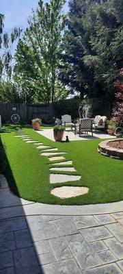 The grass stays cool for our small dog's feet, easy to blow off any fallen leaves, VERY WELL DRAINED even in this last seasons rain!!