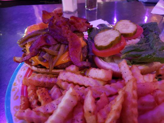 Cadillac burger with crunch fries - yum!