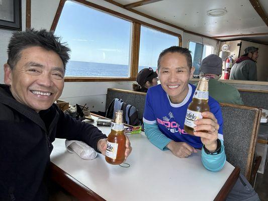 Me and my friends having some drinks on the boat