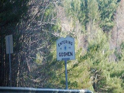 Side picture of the Entering Goshen sign from Ashfield.