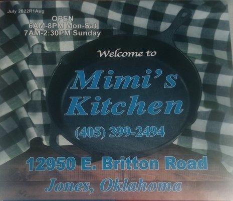 Welcome To Mimi's Kitchen 12950 E Britton Rd Jones,Ok,73049 405-399-2494