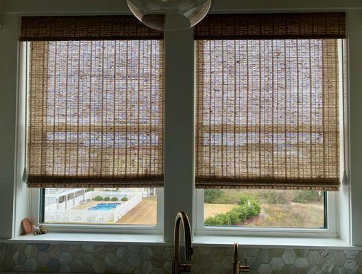 Motorized Fabric Kitchen Blinds with remote.