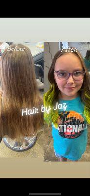 #kidshaircolor #balayagehaircolor #greenhair #brighthaircolors #colorprofessional