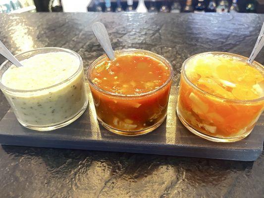 Cheesy broccoli, chicken noodle & enchilada soup