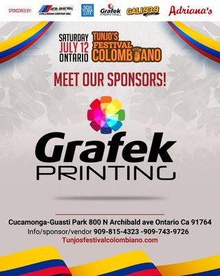 Nuestros hermanos Colombianos están celebrando su independencia, y en GRAFEK PRINTING nos sentimos orgullosos de patrocinar este gran evento
