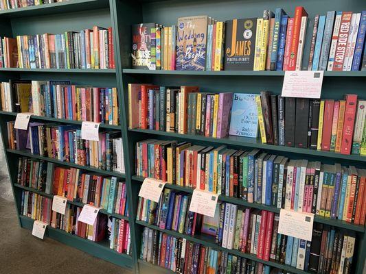 Staff picks and helpful cards through out.