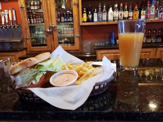 Burger and fries, cooked just right!