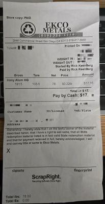 Intentionally misclassified my metals as "Irony" to lower the rate from $0.55-$1.00 (which is pure aluminum) to only $0.22.