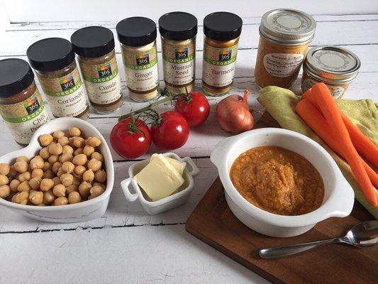 Chickpea curry! I love exposing kiddos to delicious new flavors that are chock full of protein, fiber and Vitamins C and A!
