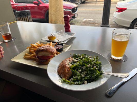 Salmon salad and Snipe Burger