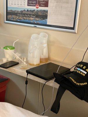 Urinals left used for days and my father's US Veterans hat. This is his thanks for serving our nation.