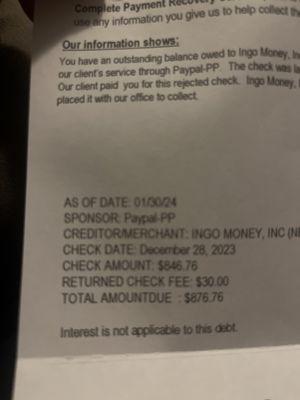 The amount they told me over the phone isn't even the same as the amount in the letter.